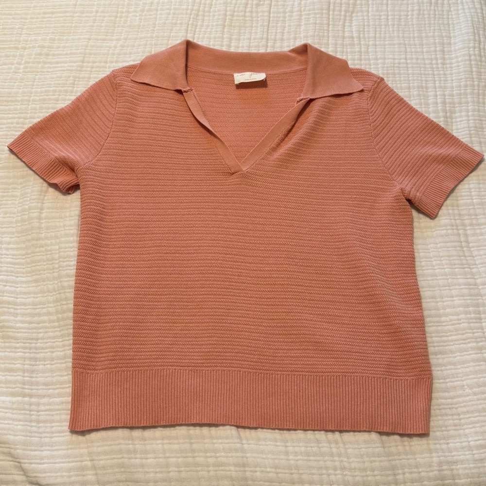 Allie Rose | Women’s Small Peach Short Sleeve Collared Knit Top